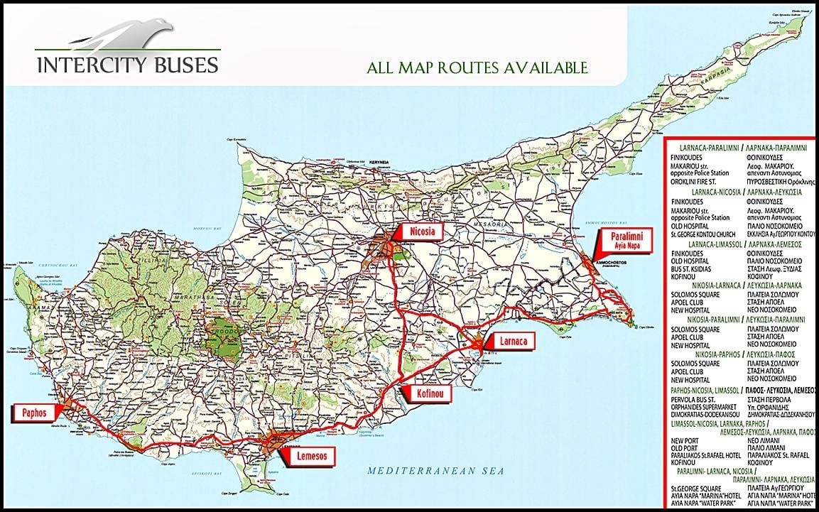 Kıbrıs otobüs güzergahı haritası